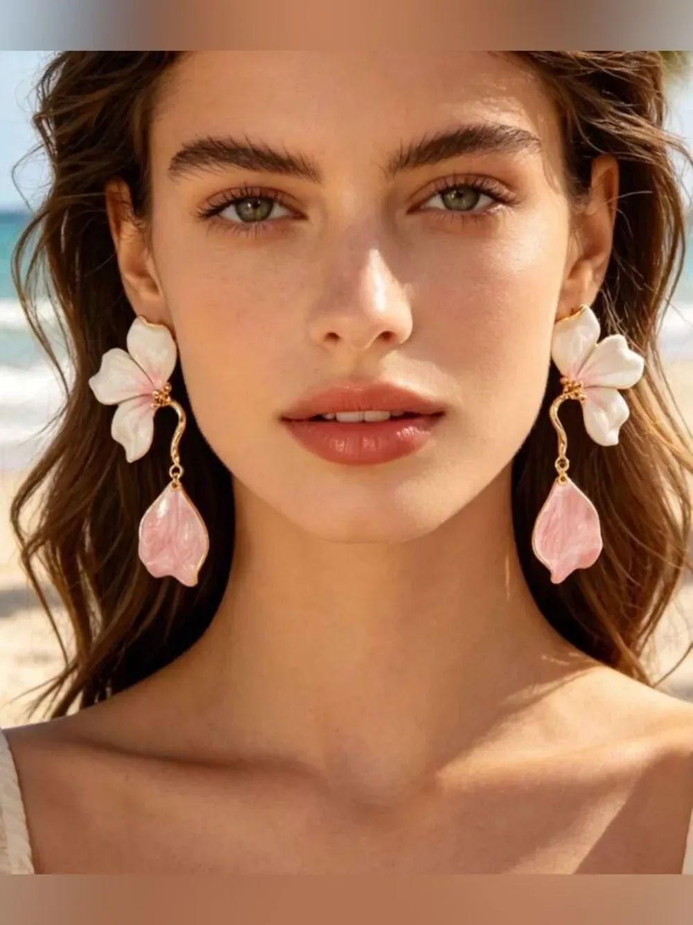 Delicate Pink Floral Drop Earrings A2126